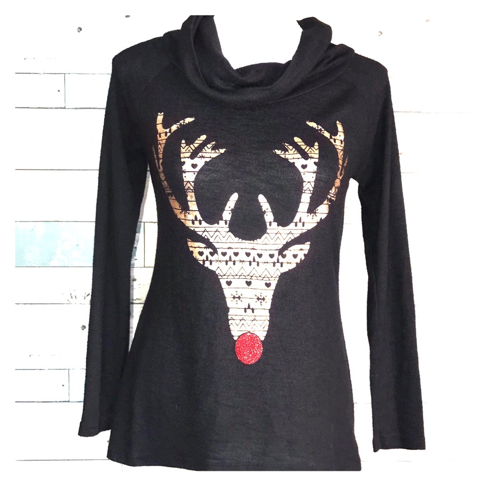 Rose gold Reindeer cowl neck top small.      #279